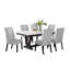 Table de salle à manger rectangulaire minimaliste avec plateau en simili marbre et six chaises assorties-1875820905