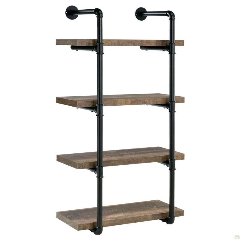 Black And Rustic Oak 4-Tier Wall Shelf, Black/Brown