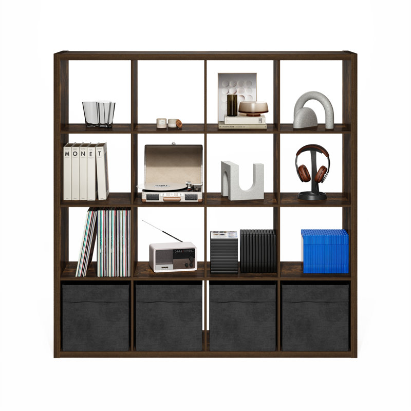  Organisateur de rangement décoratif à dos ouvert Grigorijs, Pin ambré, (16 tablettes) H 57,95 po x l 57,8 po x P 14,57 po