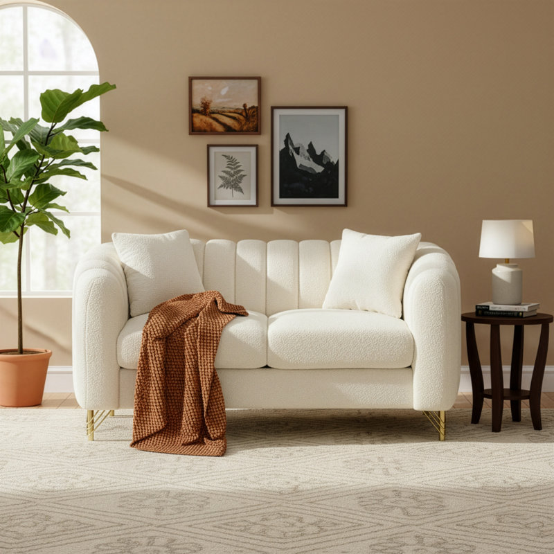 Causeuse en tissu 62,85 po Boucle, Beige