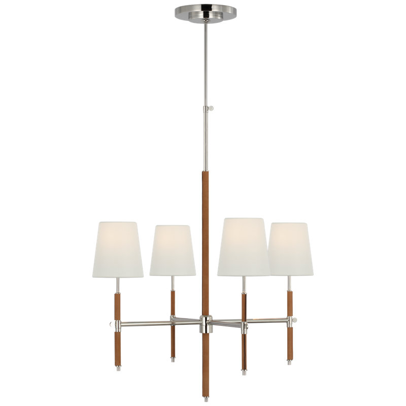 Bryant 4 - Light Chandelier, Polished Nickel/Natural Leather, 33" H x 26" W x 26" D