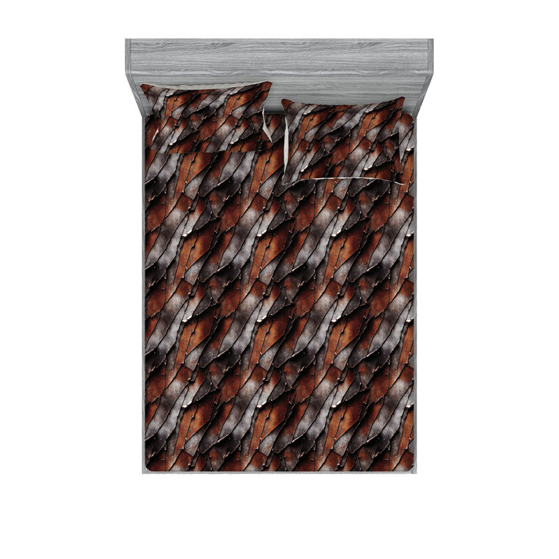 Ambesonne Fitted Sheet & Shams, Queen Sheet Set with 2 Pillowcases, Chestnut/Brown/Taupe/Gray Abstract