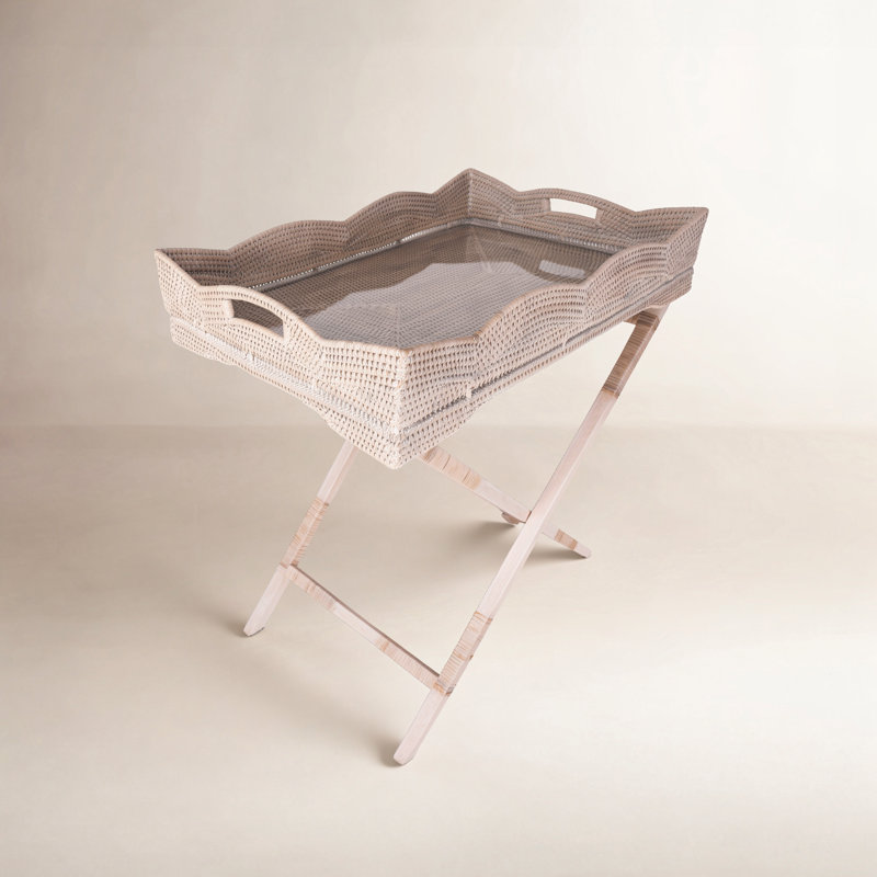Butler Tray, White Wash, With Glass