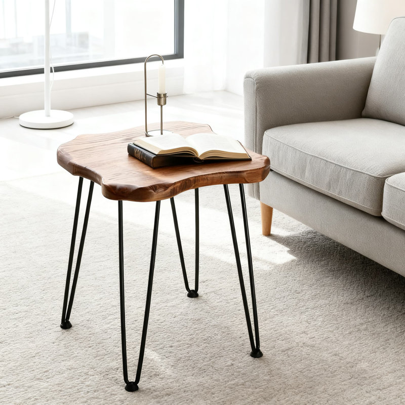 Table d'appoint Farmhouse avec pieds en épingle à cheveux, table de bout en bois de pin massif pour le salon et la chambre à coucher, finition espresso rustique, table d'appoint carrée facile à assembler