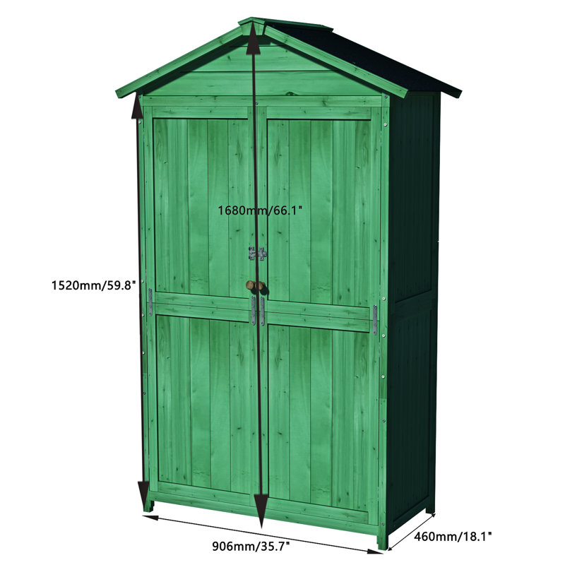 Abri de jardin avec construction 35,6 po x 18,1 po x L 65,79 po, toit imperméable, portes doubles, remise à outils Forest, bois d'asphalte, couleur