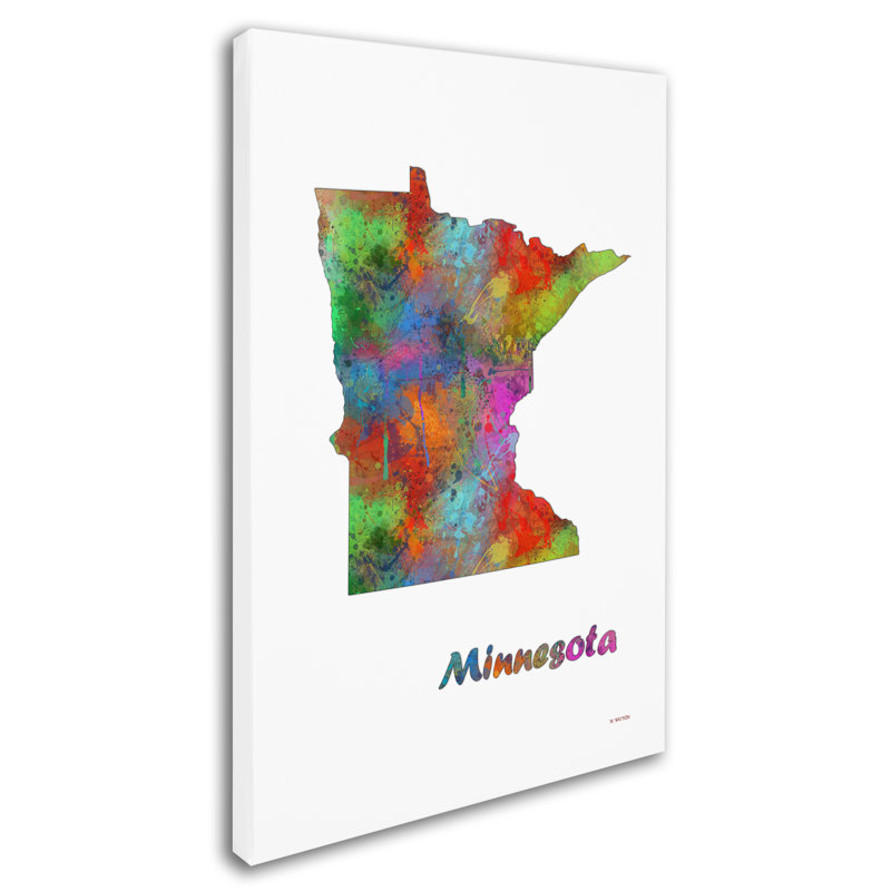« minnesota state map-1 », reproduction d’art sur toile tendue, H 32 po x l 22 po x P 2 po