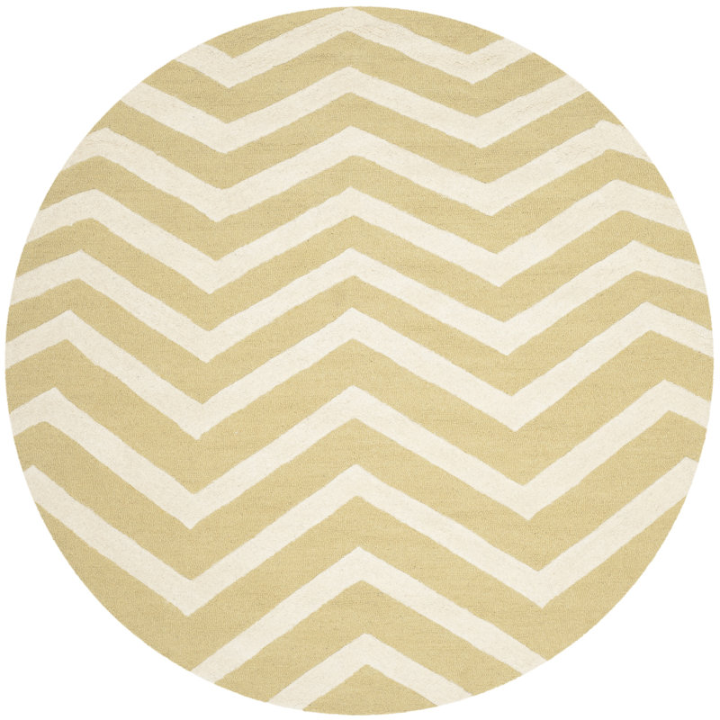 Sanyla Hand Tufted Wool Chevron Rug, Round 6'