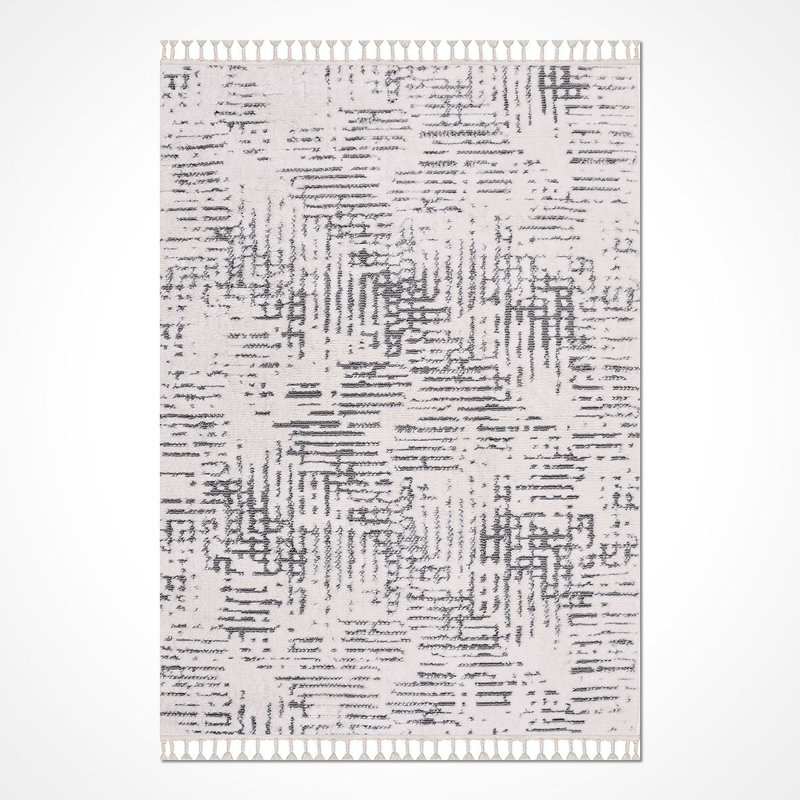 Tapis gris moderne / abstrait lavable à la machine, Tapis de couloir 3 pi 4 po x 9 pi 11 po