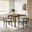 Ensemble de salle à manger 5 pièces peu encombrant avec table en bois d'hévéa brun classique et chaises rembourrées beiges pour coin-cuisine