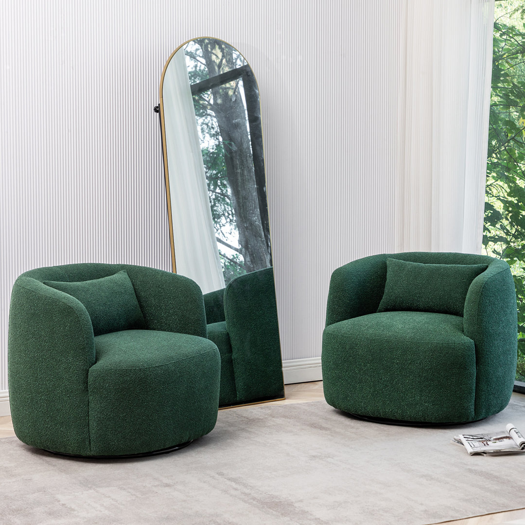 Bruschi 34" Wide Boucle Polyester Upholstered Swivel Armchair (Set of 2) Wade Logan® 