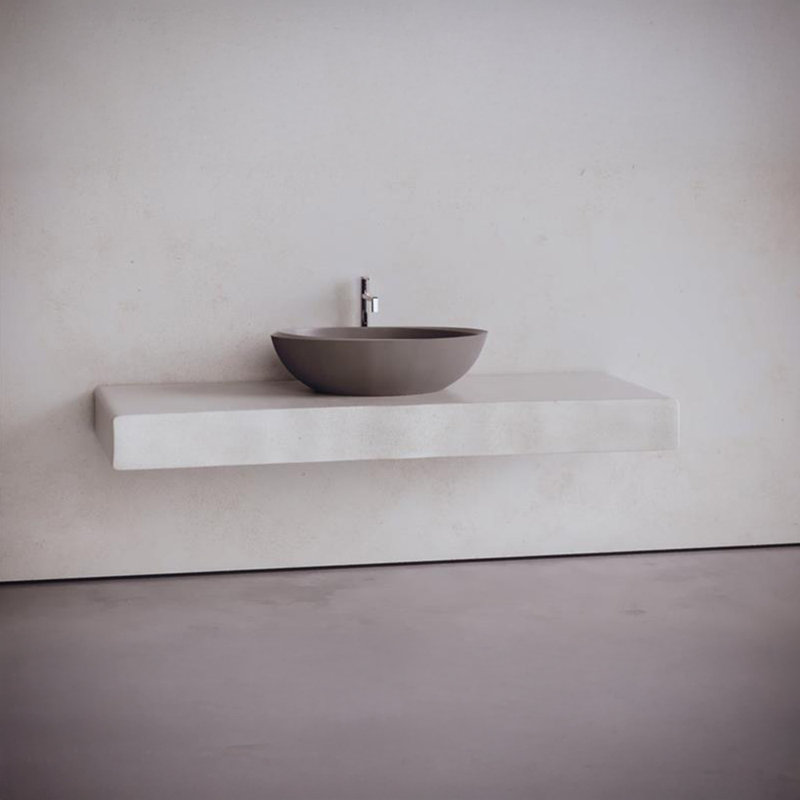 Vast Studio Studio Collection 13.8" Concrete Oval Vessel Bathroom Sink, Modern Countertop Wash Basin, Gray 