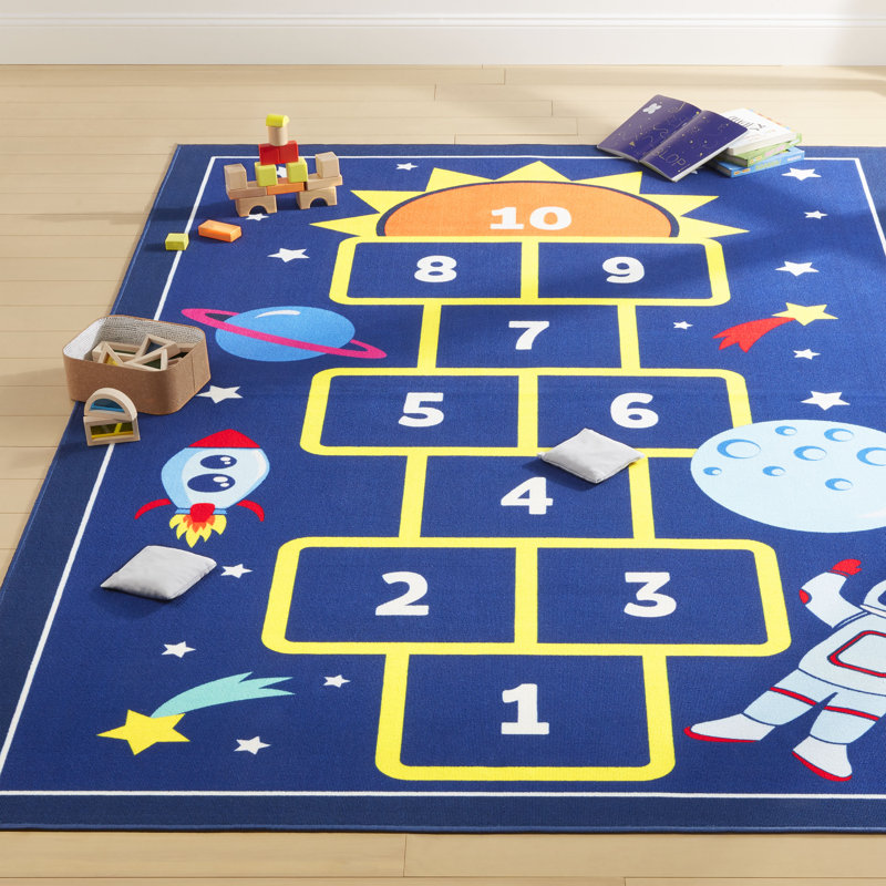 Jorden Machine Washable Blue Area Rug, Rectangle 4' x 6'