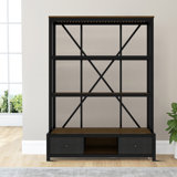 Modern Industrial metal Bookcase with LED Lighting and  Drawers, 3-Tier Display book shelf with Metal Frame