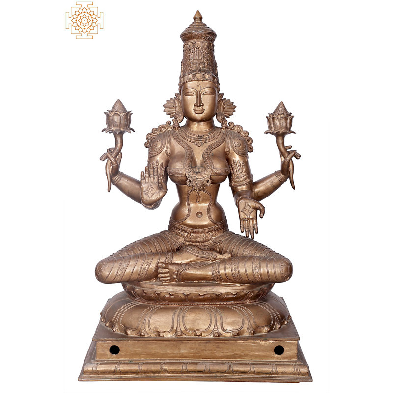Statue de 35 po Mahalakshmi assise - bronze Panchaloha de Swamimalai, déesse de la richesse et de la prospérité fabriquée à la main