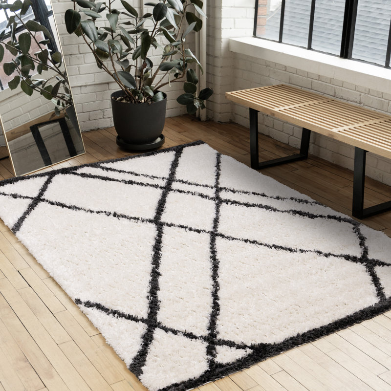 Botelho Cream Charcoal Abstract Trellis Rug, Rectangle 5'3" x 7'7"
