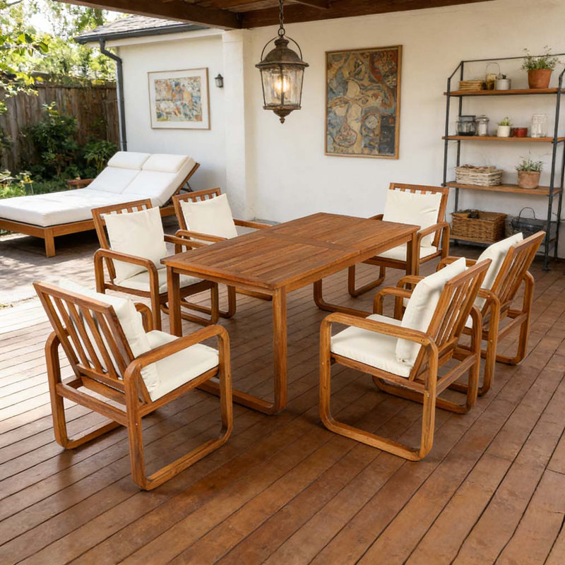 Ensemble de salle à manger d'extérieur 7 pièces 7 pièces, Beige