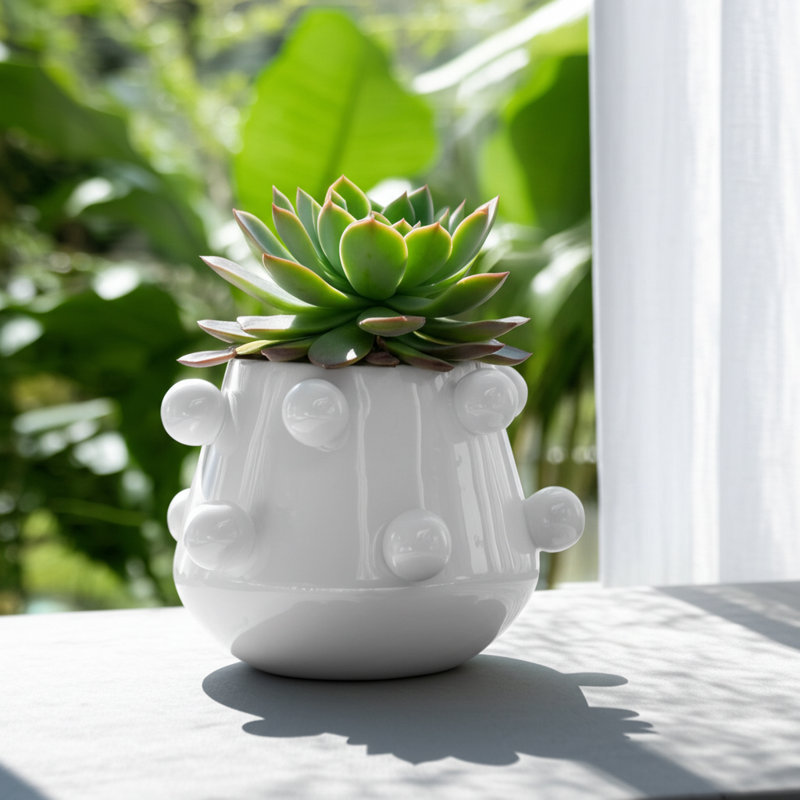 Boîte à fleurs fuselée en céramique, H 5 po x l 8 po x P 8 po, Blanc, Oui