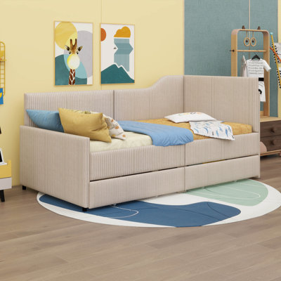 Twin Size L-Shaped Corduroy Daybed,Upholstered Bed Frame With 2 Storage Drawers -  Latitude Run®, 4A5898804C1A4E898BC8D7BD9CFCC338