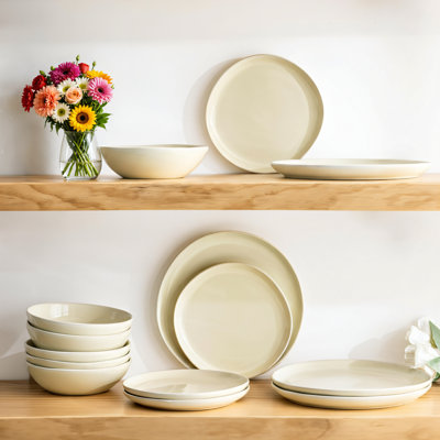 4-person, 12-piece Handmade Reactive Glaze Ceramic Tableware Set, Including Plates And Bowls. Highly Shatterproof And Crack-resistant, Microwave-safe, And Dishwasher Safe. Suitable For Home, Everyday Meals, And Gatherings.