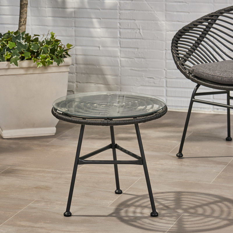 Chic Grey Side Table With And Glass Modern Shatterproof Top