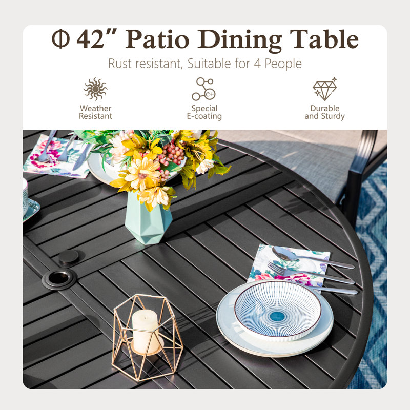 4-Person Round Outdoor Dining Set With Swivel Chairs, Cushions & Pillows, Blue