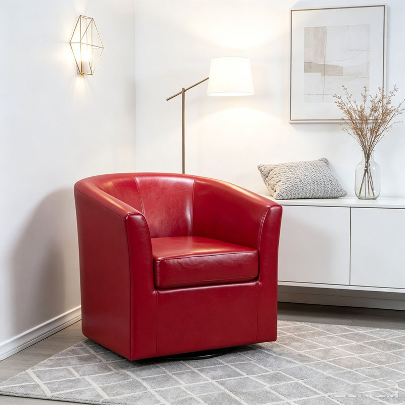 Fauteuil demi-tonneau pivotant en similicuir, Red