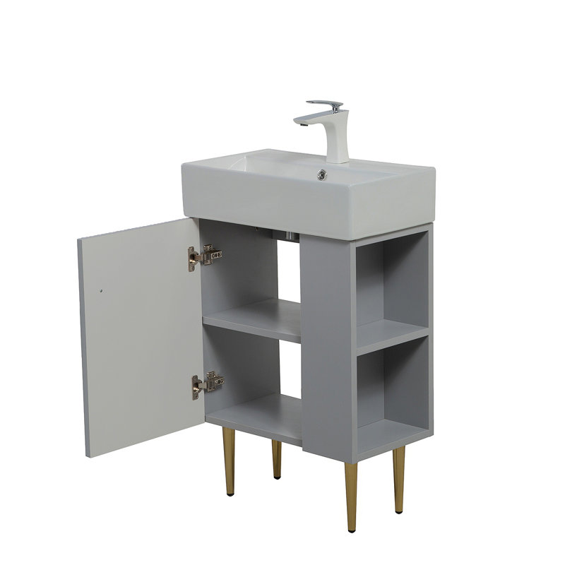  Base de meuble-lavabo seulement, tablette ouverte à droite, gris mat GF-24V06-21MGR