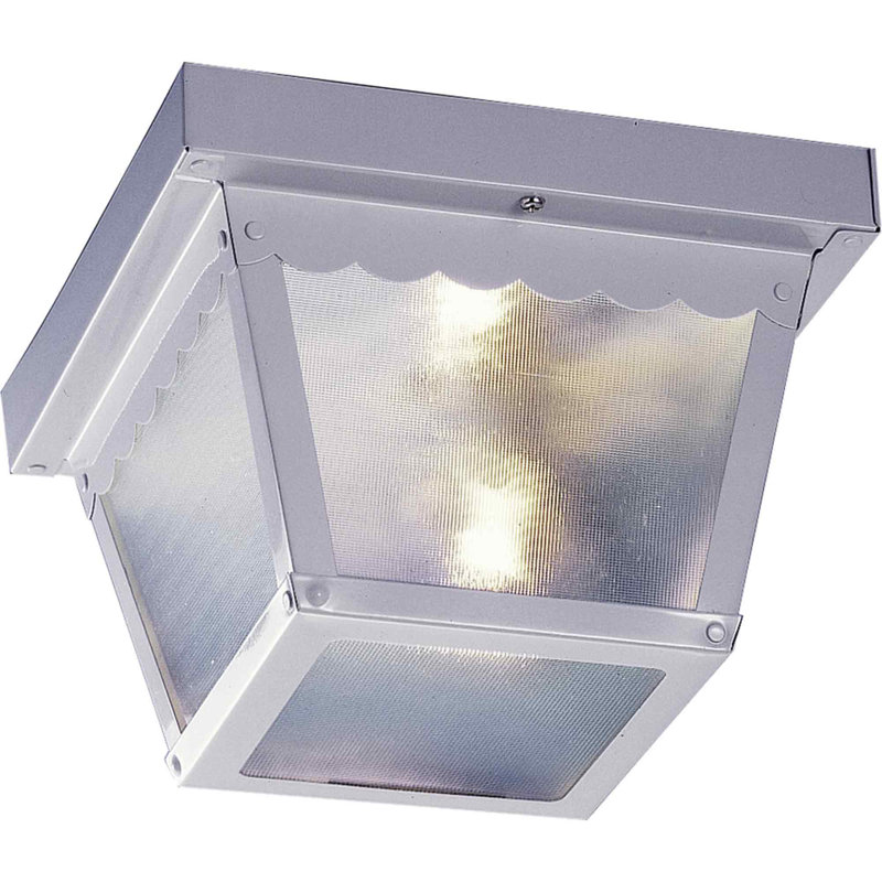 Plafonnier encastré carré blanc 2 lumières avec verre texturé transparent