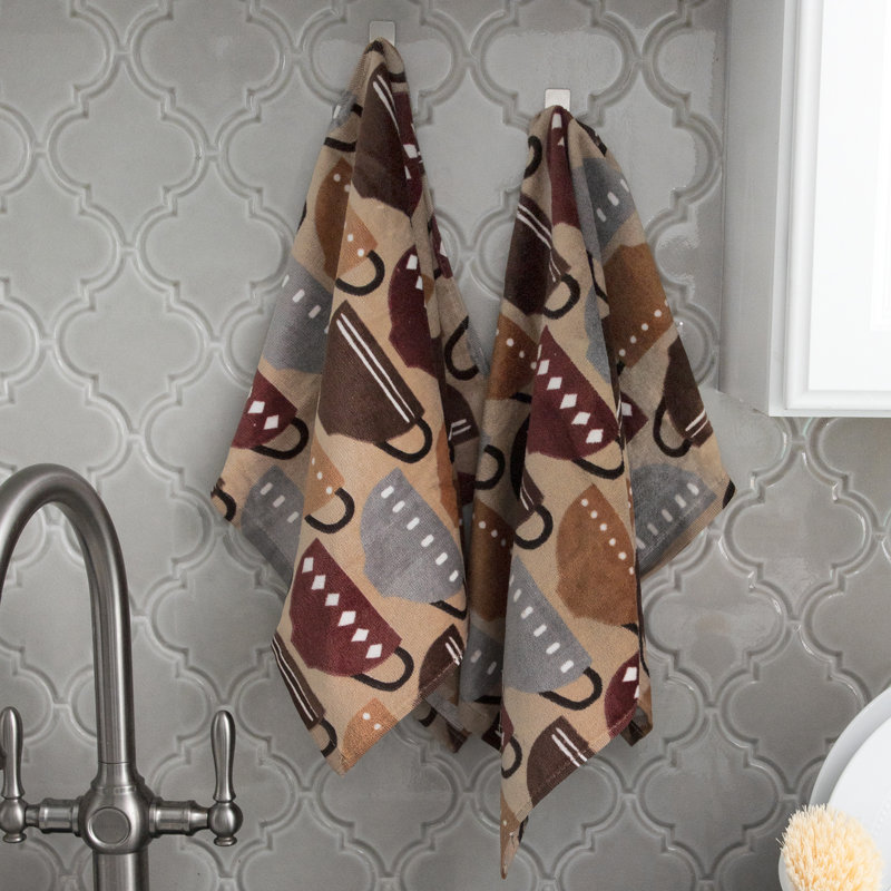 Coffee Print Brown Cotton Kitchen Towel Set