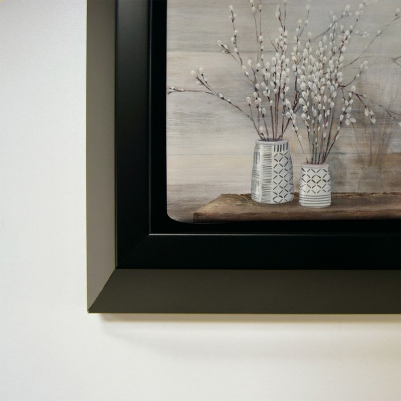 «Pussy Willow Still Life with Designs» par Julia Purinton - impression sur toile, H 44 po x l 64 po, Noir