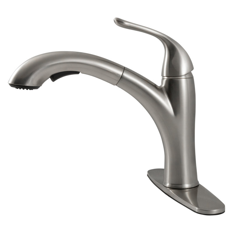 FlowCurve 8 in. Centerset 1-Handle Pull-Out Sprayer Kitchen Faucet with Deckplate in Brushed Nickel