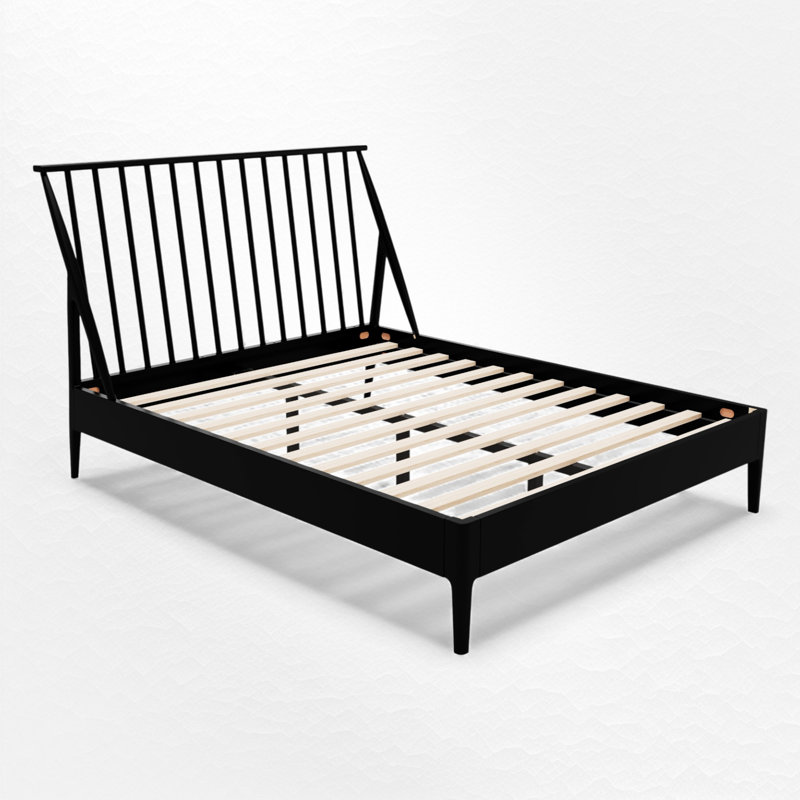 Lit plateforme en bois Mid-Century, Noir, Grand