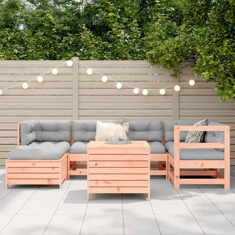 7 Piece Garden Sofa Set Solid Wood Douglas Fir, Natural Douglas