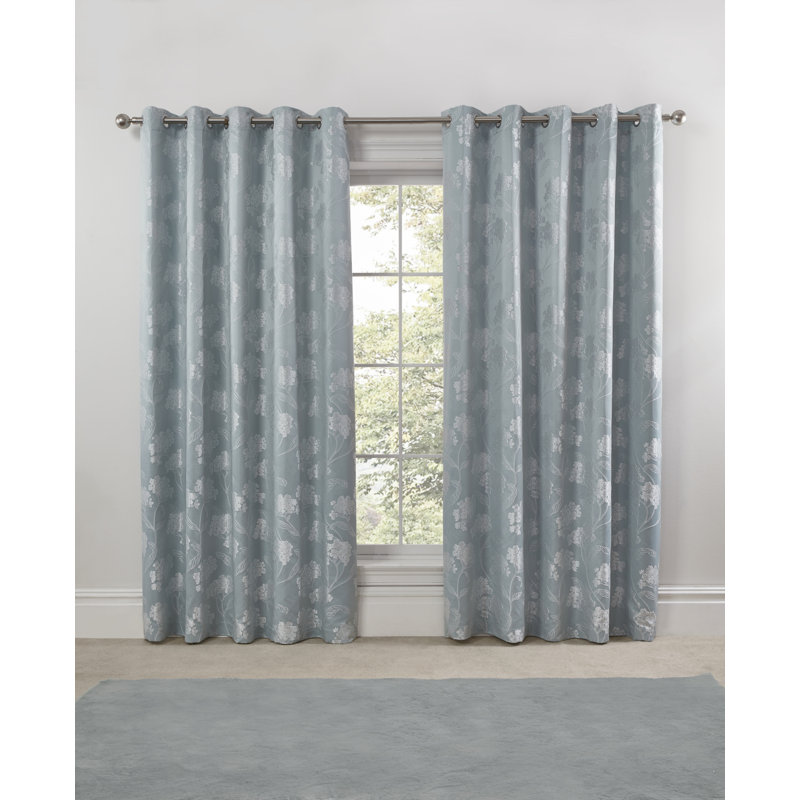 Blossom Eyelet Room Darkening Curtains, 116 W x 137 D cm, Duck Egg
