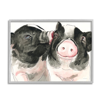 " Two Pigs Pink Snout Kiss Adorable Farm Animals " by Kamdon Kreations Painting Print