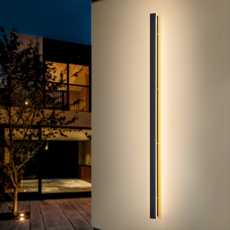 Barde Slender Sideway Outdoor Hardwired Bar Wall Sconce with LED Light Source, 59" H x 1.9" W x 1.8" D