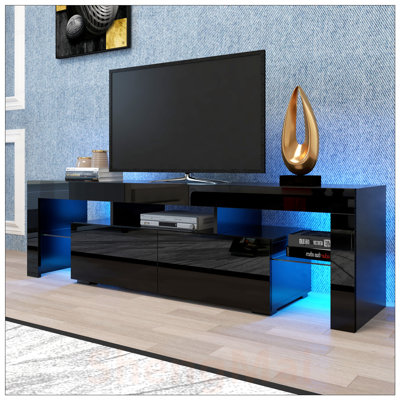 Meuble télé moderne à DEL avec lumières télécommandées, élégant et fonctionnel pour une expérience visuelle améliorée