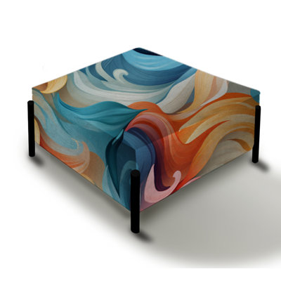 Green And Orange Swirling Harmony Waves - Abstract Large Square Ottoman by Design Art