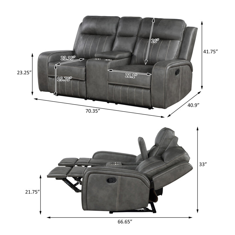 2-piece Upholstered Reclining Sofa Set Grey