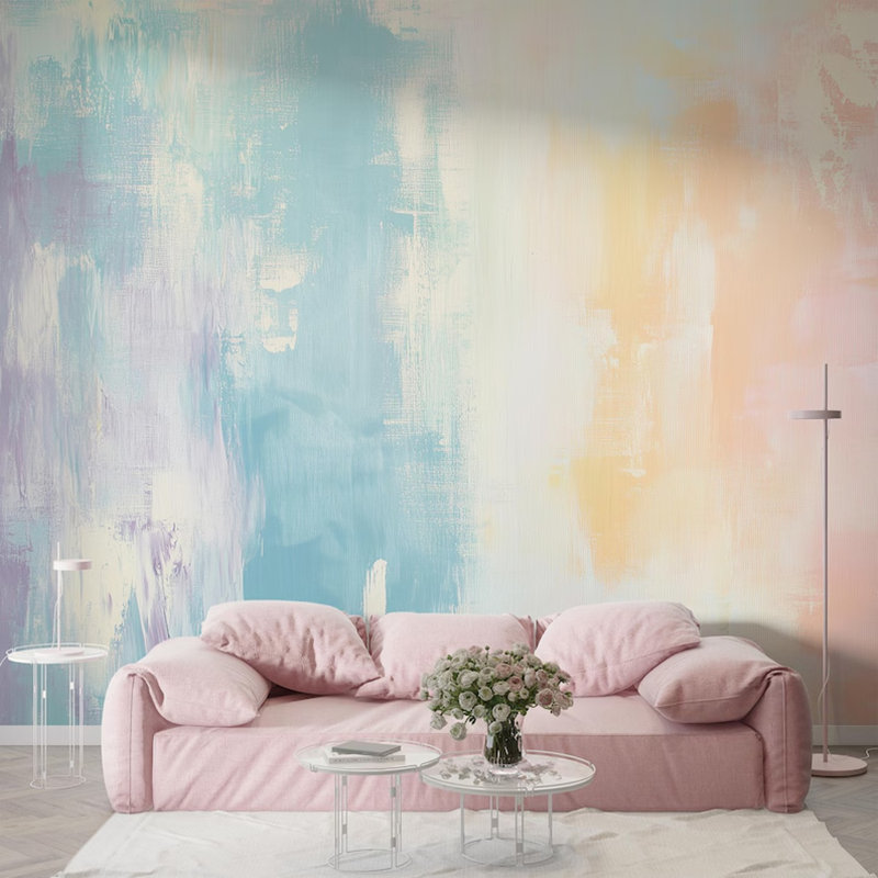 Murale aquarelle de rêve pastel, L 108 po x l 96 po