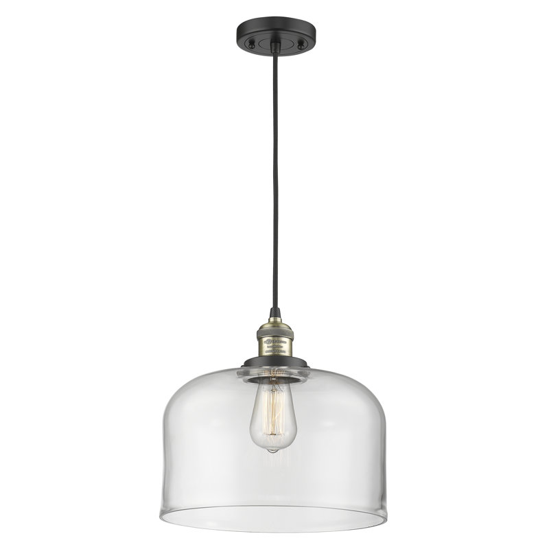Cedeno 1 - Light Bell Pendant, Black Antique Brass, 6 Watt Vinage LED Bulb, Clear