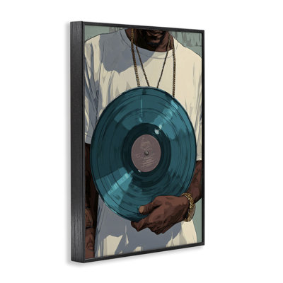 Musician & Blue Music Record Framed Giclee, design by Franklyn Gregory