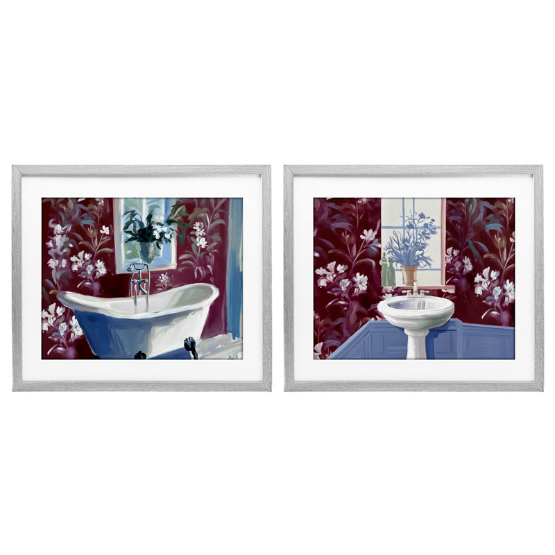 Ensemble de salle de bain sous-verre 2 pièces, par Annabelle Hall, Cadre de ferme gris, H 13 po x l 16 po