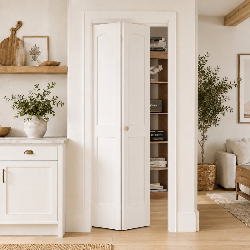 Porte pivotante ou pliante à deux vantaux 30 po x 80 po avec plateau arqué et trousse de quincaillerie d'installation