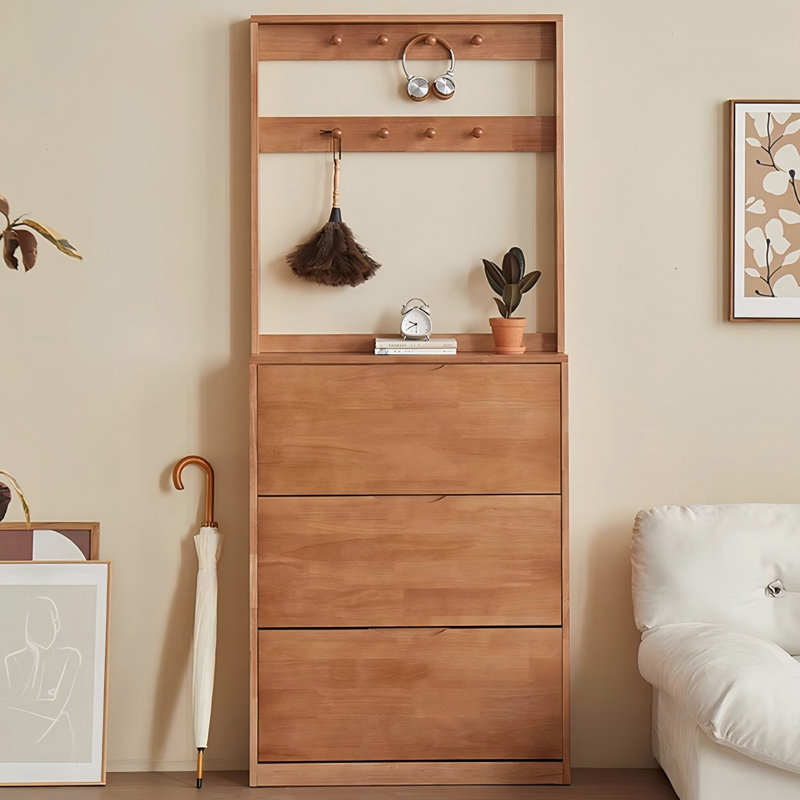 33.46" Natural Wood Solid wood Rubber wood Shoe Storage