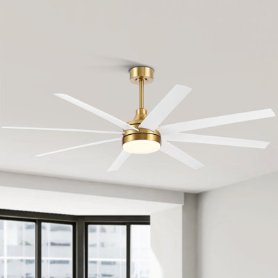 Jamii-Leigh 65/72/84 inch Large Indoor/Covered Outdoor Modern Ceiling Fan with Led Lights and Remote, 6-Speed, Reversible Quiet DC Motor, Timer, 8-ABS-Blade