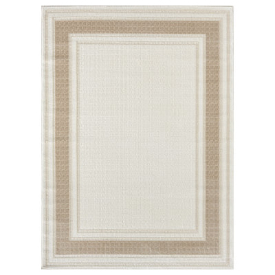 Haddenham Key textured Greek key border area rug in cream, soft high-low pile with matching runner sizes