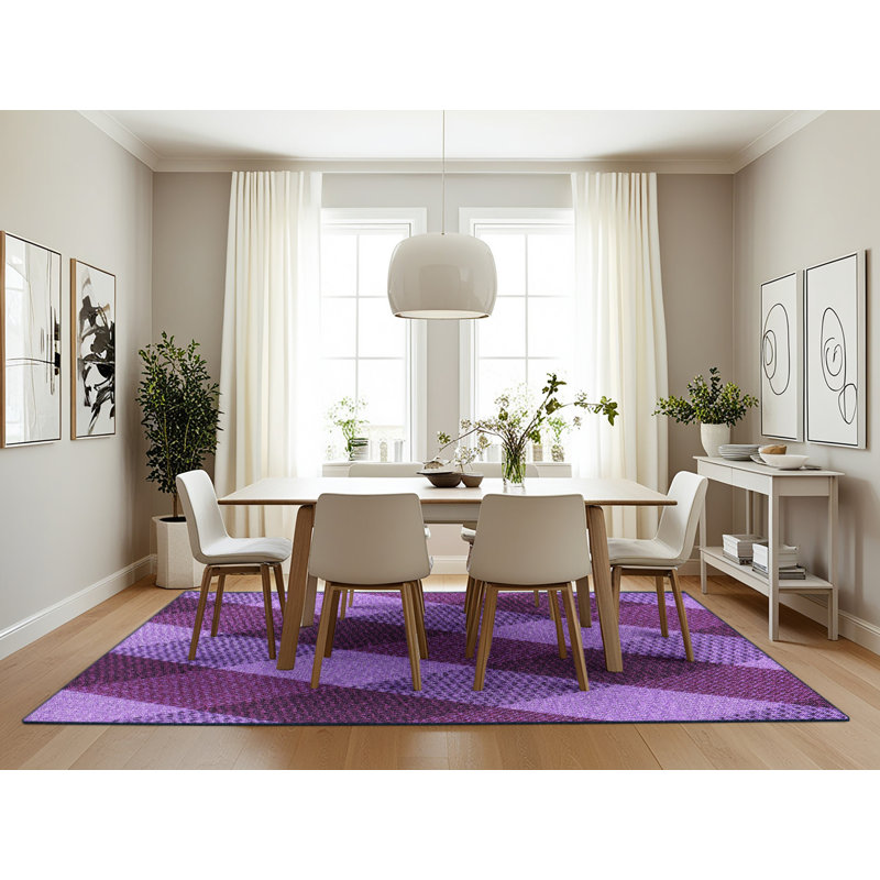 Tapis mauve / violet à carreaux en laine, Rectangle 7 pi x 10 pi
