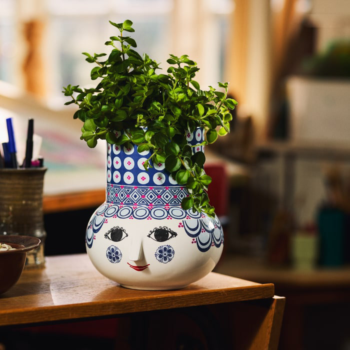 Vase Olga, bleu, H: 7,9 po, Bleu, H 7,9 po x l 6,7 po x P 6,7 po