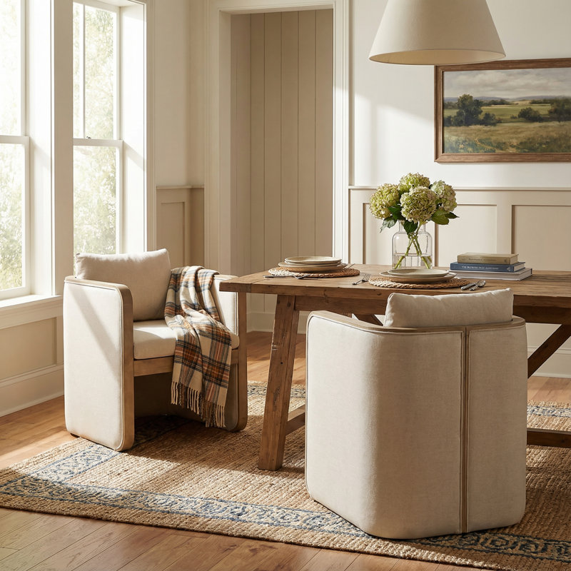 Fauteuils de salle à manger rembourrés Calder, Polyester beige / frêne clair
